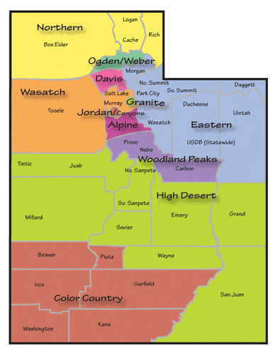 map of the UEA UniServ areas of Utah