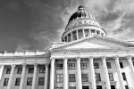 Utah Capitol building in black and white. 