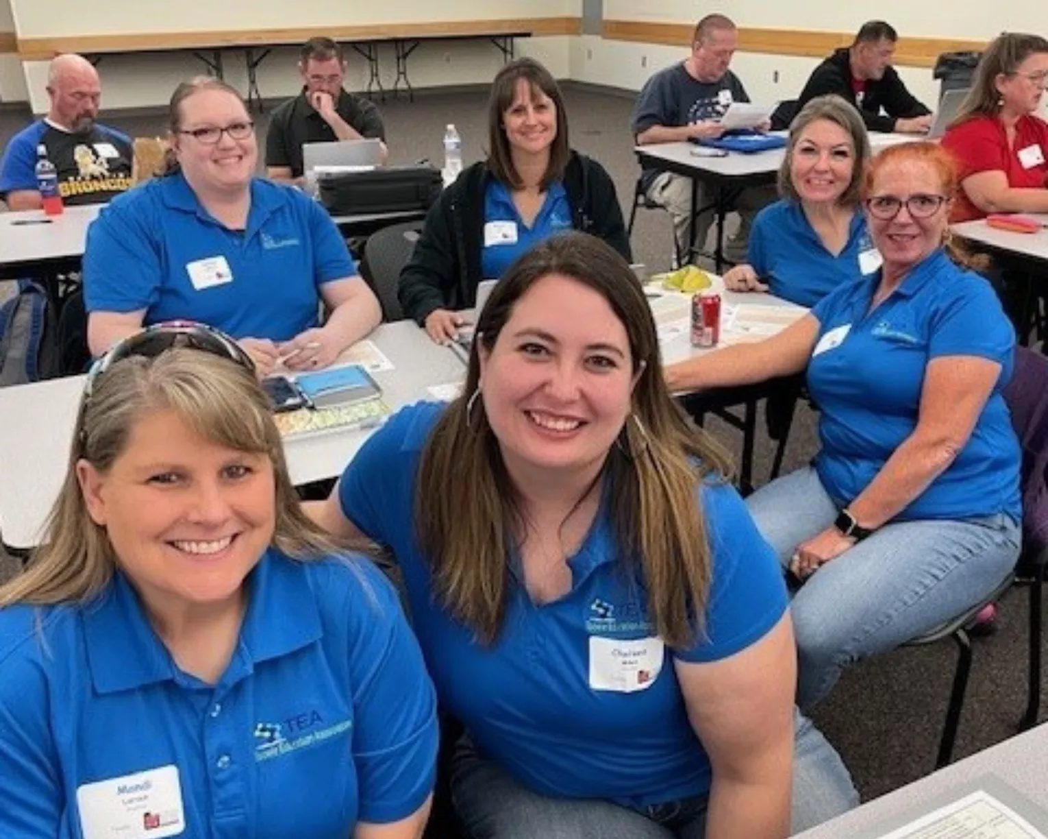 Smiling educators working together