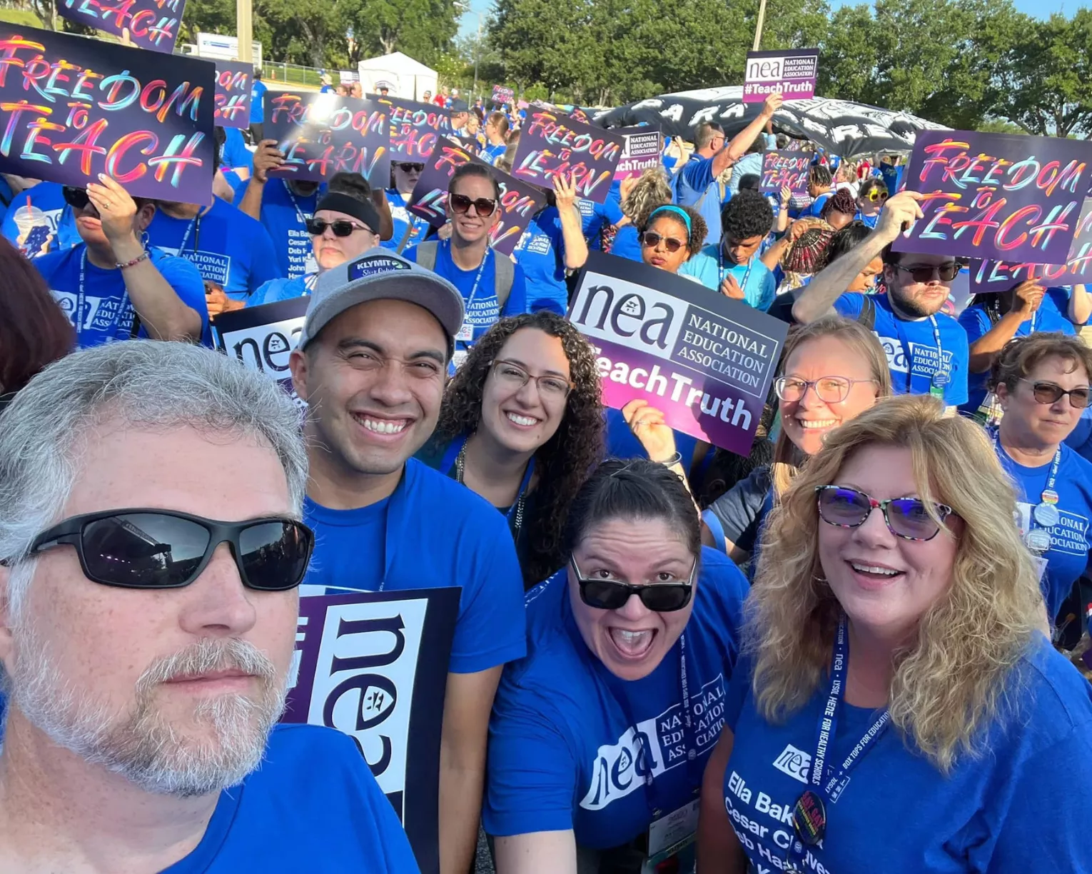 UEA President Pinkney and members at the Freedom to Teach Rally in Florida in July 2023.