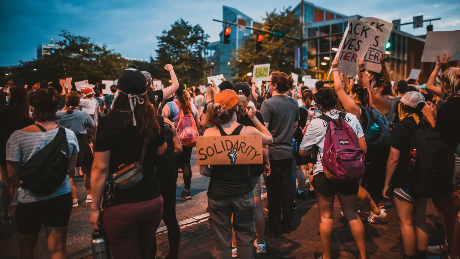 Black Lives Matter protest with picture taken from the back.  