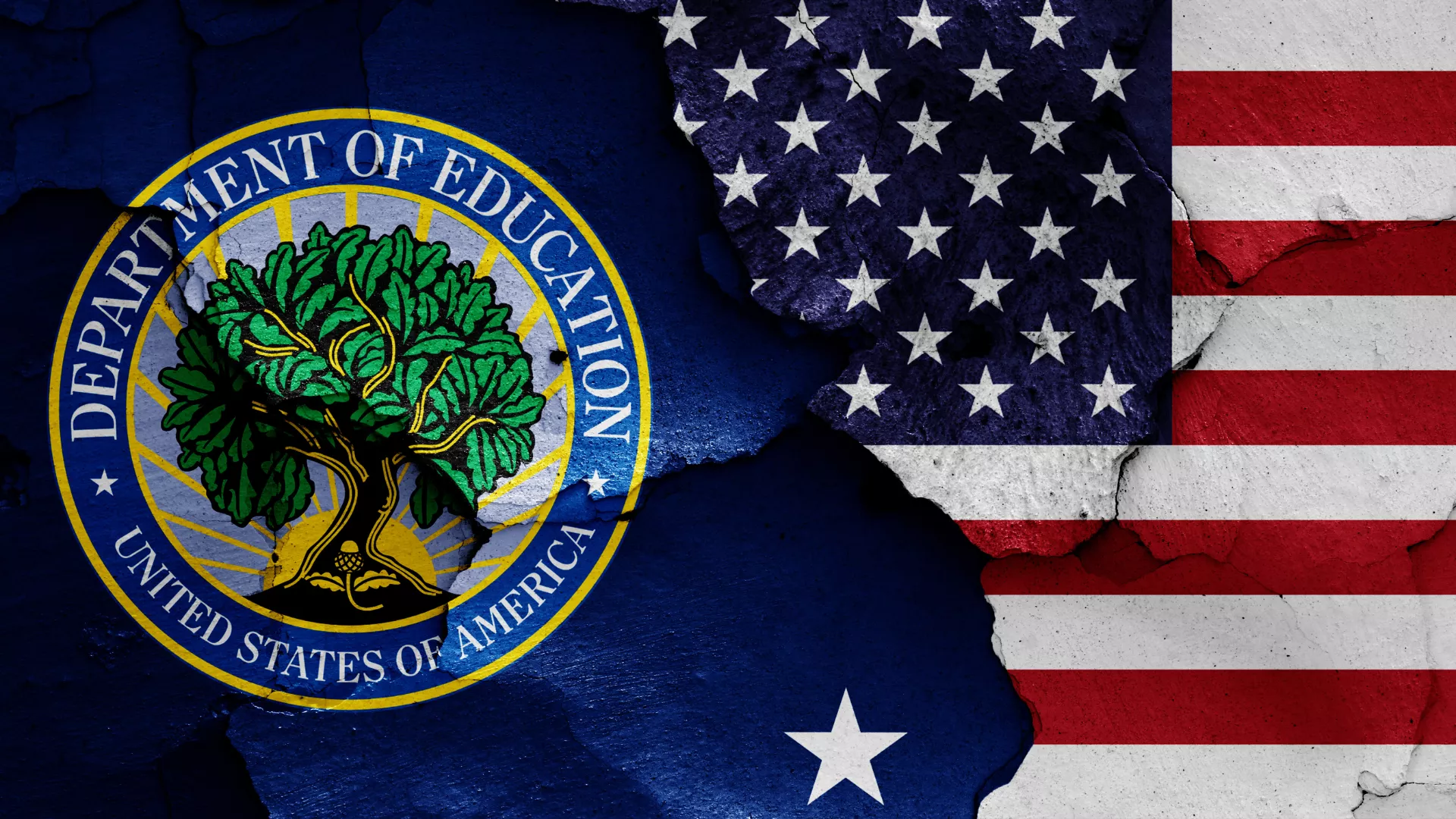 Logo of Department of Education and American Flag.
