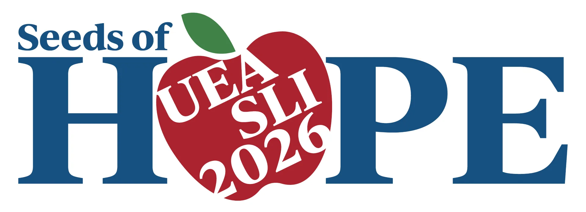 Seeds of Hope. The 'O' is the UEA Apple with the text "UEA SLI 2026" inside of it.