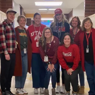 Group of people wearing red