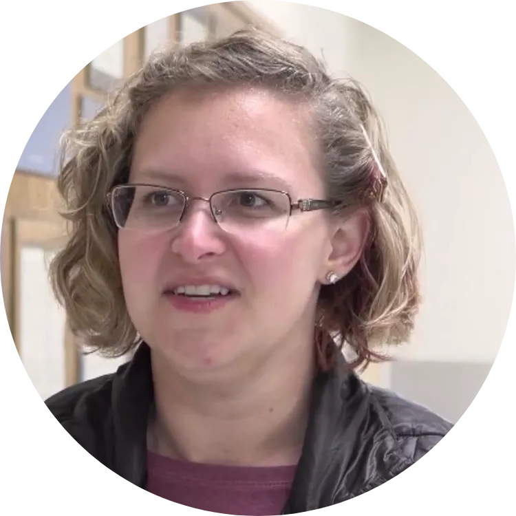 Lindsey Larsen in a school hallway